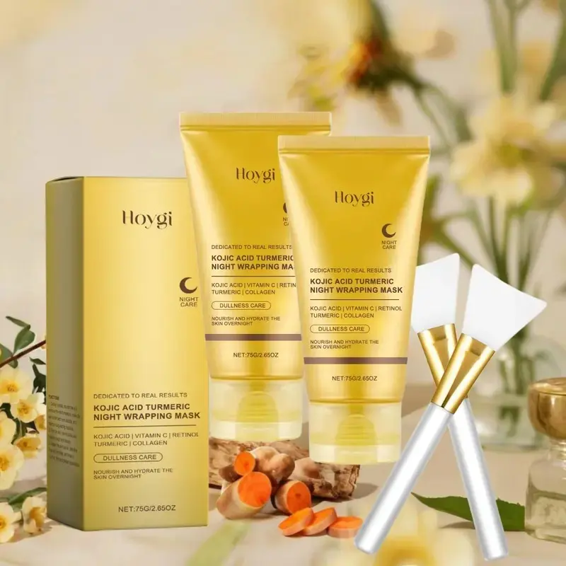 Kojic Acid Turmeric Collagen Night Wrapping Gel Facial Mask 2 Count Set, Collagen Face Masks, Hydrating Facial Mask, Overnight Rejuvenation, Moisturizing Sleeping Mask
