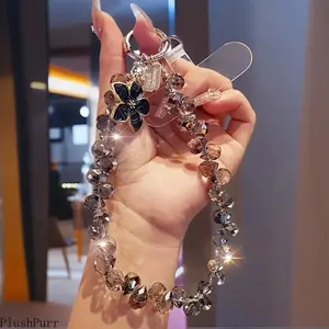 Sparkling Crystal Bead Phone Wrist Strap — Mobile Lanyard, Keychain, and Wrist Accessory — Short-Style Lanyard for Women, Embellished with Teardrop Crystals outdoorfun