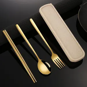 Stainless Steel Cutlery Set, 3 Counts/set Including Spoon, Fork & Chopsticks, Portable Tableware Set for Outdoor Camping Travel, Outdoor Camping Supplies