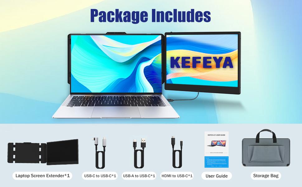 KEFEYA Laptop Screen Extender 14", FHD 1080P IPS Laptop Monitor Extender Dual Screen, Portable Monitor for Laptops 13-17" with USB-C/HDMI Port, Plug n Play for Windows/Mac/Android/Switch/PS5 KEFEYA Laptop Screen Extender 14", FHD 1080P IPS Laptop Monitor Extender Dual Screen, Portable Monitor for Laptops 13-17" with USB-C/HDMI Port, Plug n Play for Windows/Mac/Android/Switch/PS5