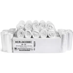 High density trash bags 16 gallon count 8 micron eq 24 x 33 clear for bathroom office industrial commercial janitorial municipal recycling
