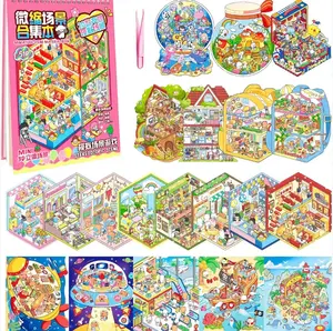 Miniature Scene Collection Book with 51 Micro-scenery Stickers Per Pack Stay-at-home Party Series Leisure-themed Handwritten Material Scene Stickers Make Your Own Mini Room Scene Collection Book for Adult Kids Relief Stress