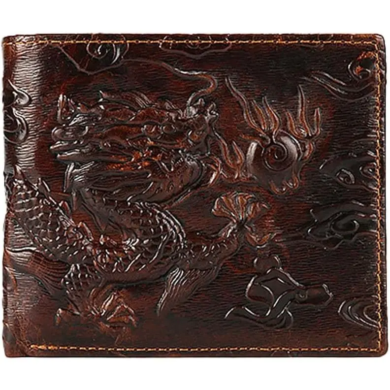 Dragon Wallet,  Engraved Dragon Purse  Billfold Dragon Notecase for Men  Wallet (Horizontal)