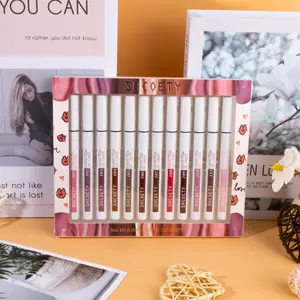SHCOETY matte liquid lip liner matte lip glaze waterproof nude lip gloss long-lasting color lipstick pen-12pcs