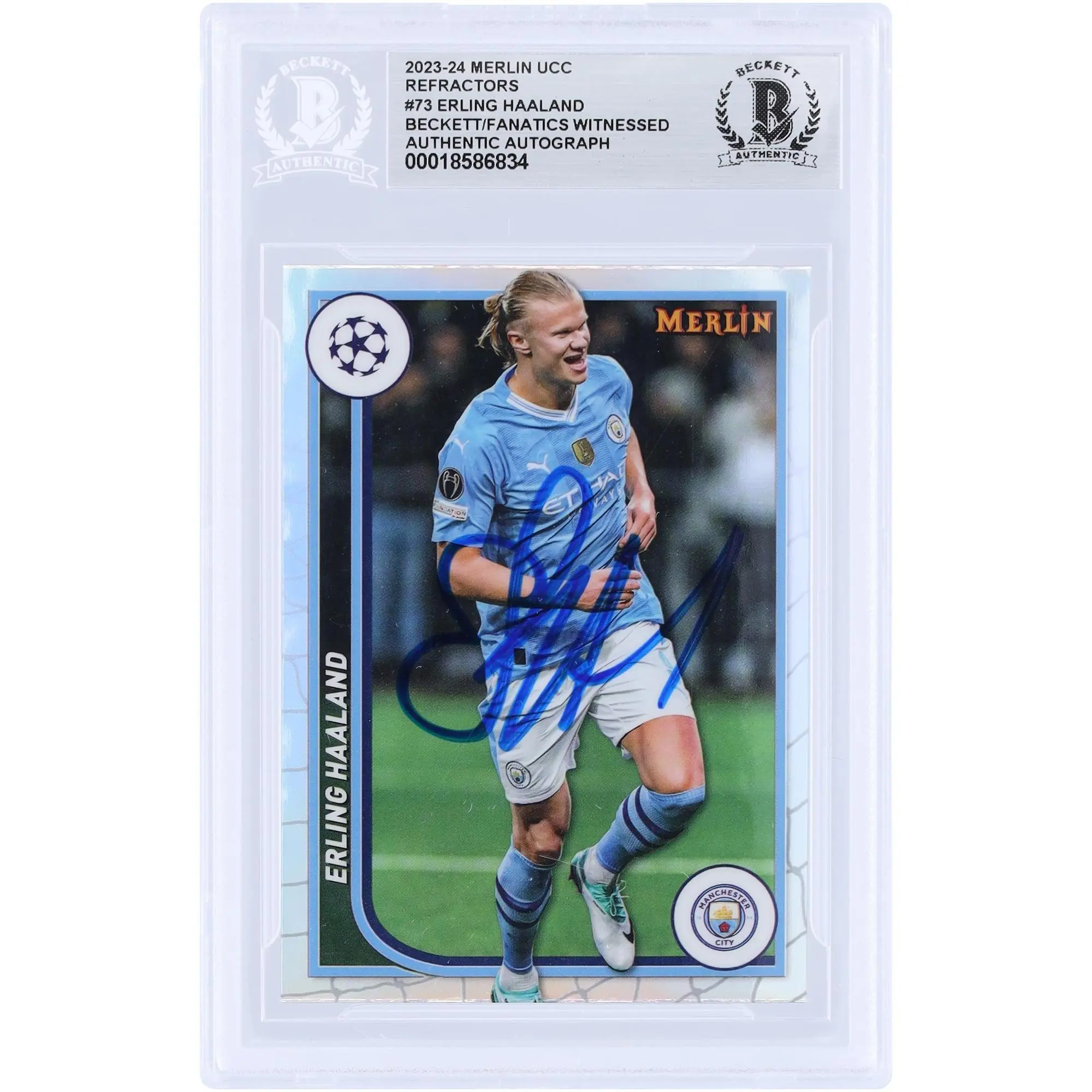 Erling Haaland Manchester City Autographed 2023-24 Topps Merlin UEFA Refractor #73 Beckett Fanatics Witnessed Authenticated Card - Fanatics Authentic Certified