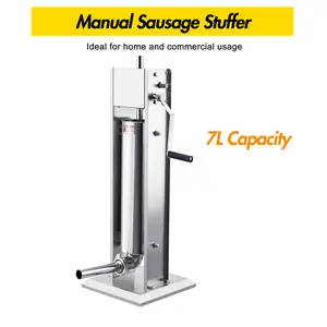 Heavy duty stainless steel sausage filling machine -15LBS/7L dual speed manual meat filling machine, 4 filling tubes, very suitable for household and commercial kitchens