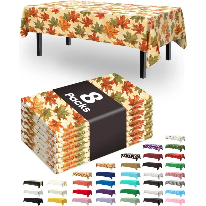 Pureegg Plastic Table Cloth Disposable 8 Pack, 54 x 108 Inch Table Cloths, Party, Picnic, Wedding, Decorative Tablecloths, Rectangle, White Plastic Cover, Leakproof & Sturdy, White