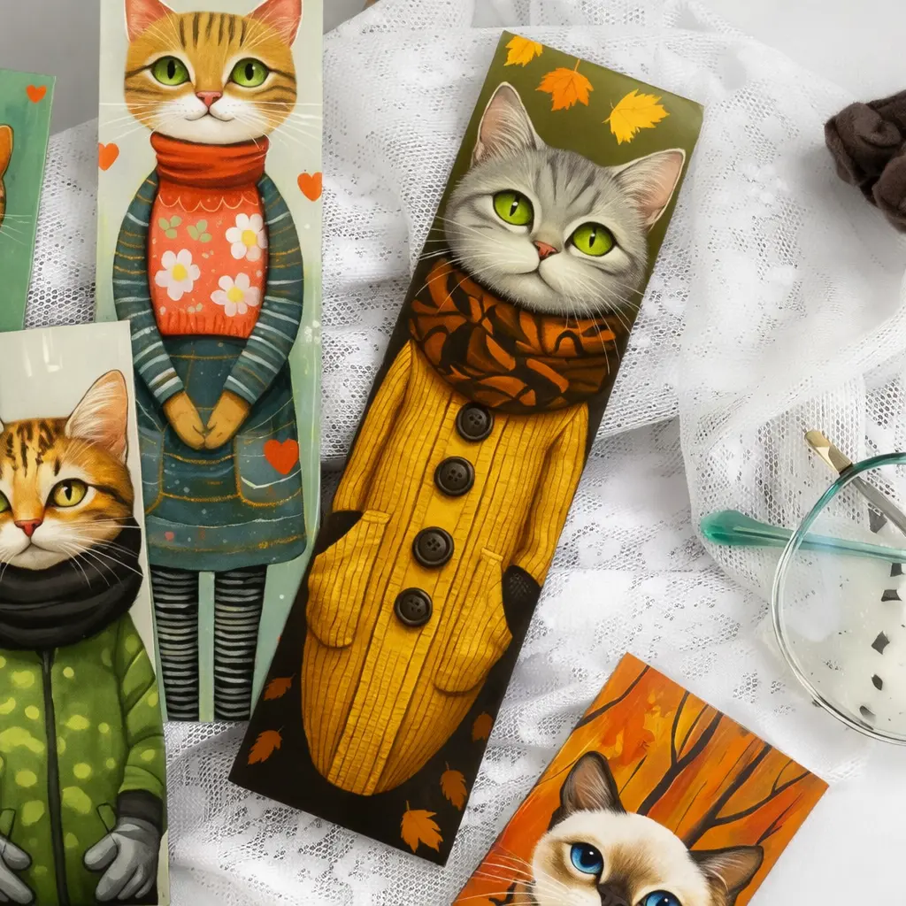 32pcs Collectible Fun Cat Bookmarks, Expressive Page Markers for Office Stationery & Supplies, Collectible Bookmarks Ideal Colors