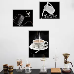 Creative Coffee & Tea Pattern Interactive Pattern Wall Stickers, 3 Counts Kitchen Canvas Wall Art Poster, Wall Decal, Room Decor, Summer Essentials