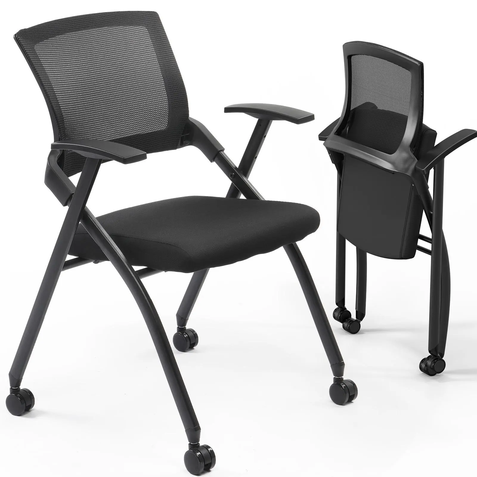 1/2-Pack Commercial Modern Office Chair with Cushions - Ergonomic Swivel Office Chairs with Armrests, Wheels, Foldable Seating for Meeting Rooms, Training Rooms, Ergonomic Swivel Chair