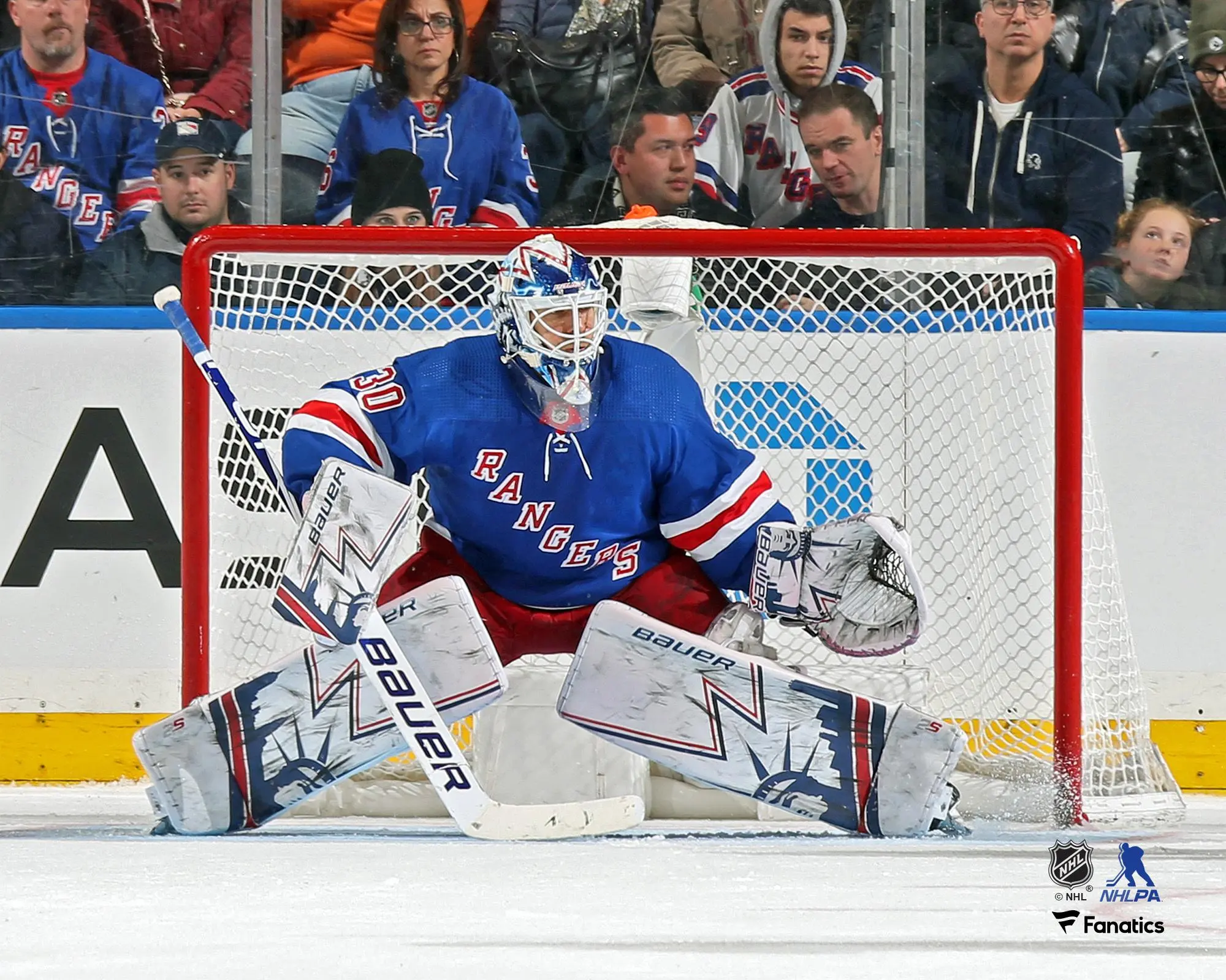 Henrik Lundqvist New York Rangers Unsigned Blue Jersey in Net Photo