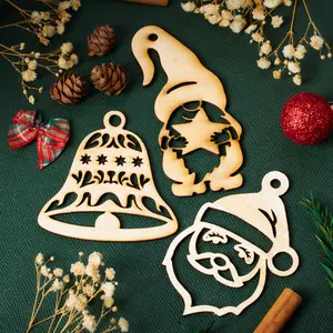 Laser Cut Christmas Wooden Ornaments, DIY Holiday Tree Decor Gnome, Santa, Bell Shapes