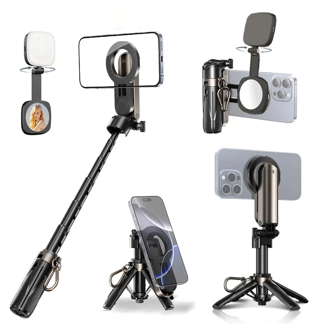 Lamicall Magnetic Smartphone Tripod & Selfie Stick with Remote - Folding Mobile Accessory, 360° Rotatable Travel Stand, Ring, Light for Content Creators, iPhone & Android Compatible with Manufacturer Warranty, Tripod Light, Contentcreator