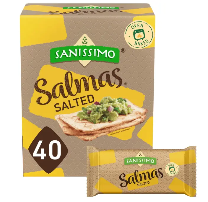 Sanissimo Salmas Salted, 40 Packs of 3 Crackers, Oven Baked Corn Crackers, Gluten Free, Non GMO, Kosher Certified