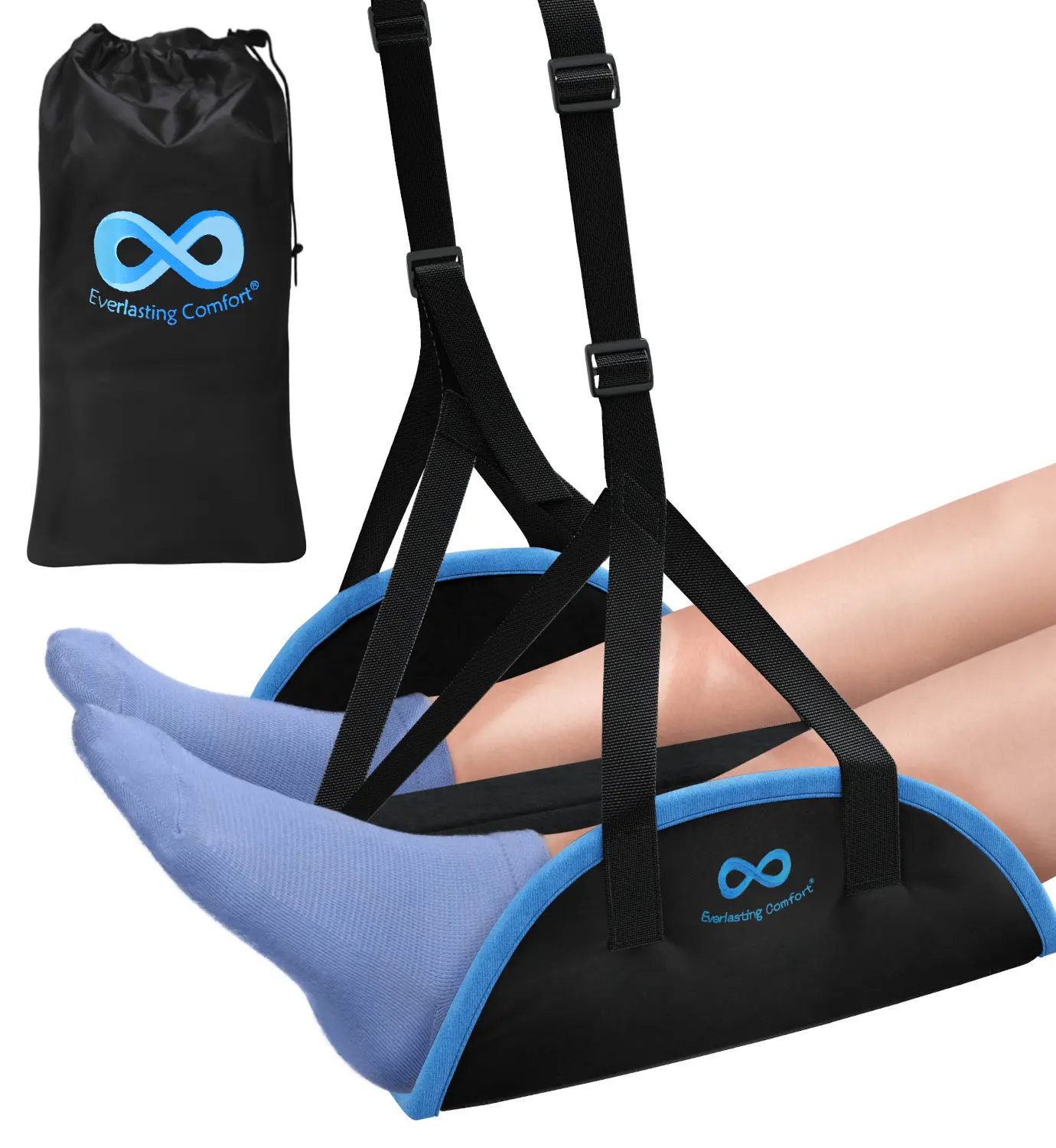 Everlasting Comfort Airplane Foot Rest – Memory Foam Foot Hammock for Plane, Portable Travel Footrest, Travel Essentials, Office Desk Support