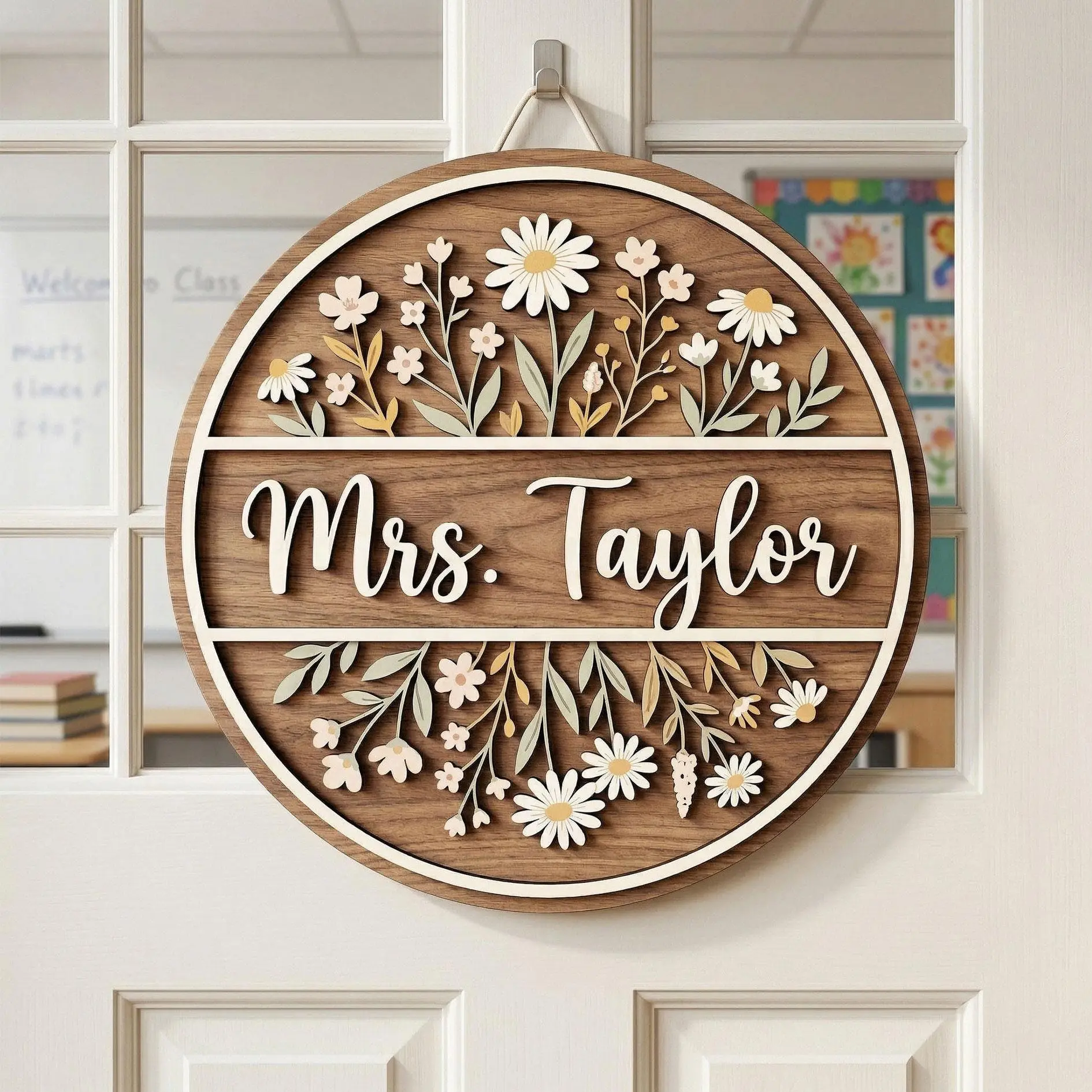 Floral Teacher Door Hanger, Custom Classroom Sign, Personalized Teacher Name, Wildflower Boho Classroom Decor, Teacher Appreciation Gift