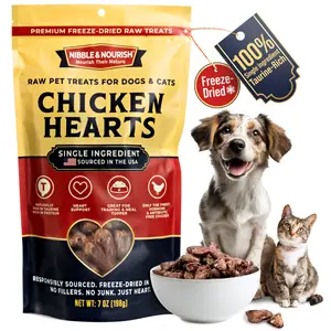 Nibble & Nourish Freeze-Dried Chicken Hearts Dog & Cat Treats – Single Ingredient Raw Pet Treats, Made in USA, High-Value Organ Meat for Training, Meal Toppers & Everyday Rewards, No Fillers or Preservatives (7 oz)
