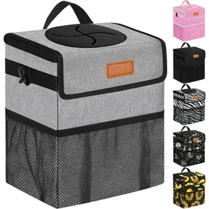 Trash Can Bin for  Seat Leak Proof, Cute  Trash Bag ,  Trash Can for SUV  Van, Automotive Garbage Cans Front Seat Grey