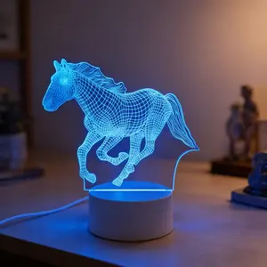 Prestige Horse 3D Night Light, 7 Color Changing Touch Control, USB Powered LED Night Lamp, Equestrian Gift, Desk Decoration