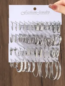 Fashion Punk Twisted Geometric C-shaped Earrings, Trendy Faux Pearl Decor Hoop Earrings, Hip-hop Daily Party Jewelry Accessories, High Quality Earrings