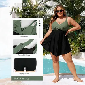 Hanna Nikole Women Plus Size One Piece Swim Dress Tummy Control Swimsuits Twist Front Bathing Suit Body Shaping Swimwear #tiktok shop spring glow up #outdoor fun #summervibes