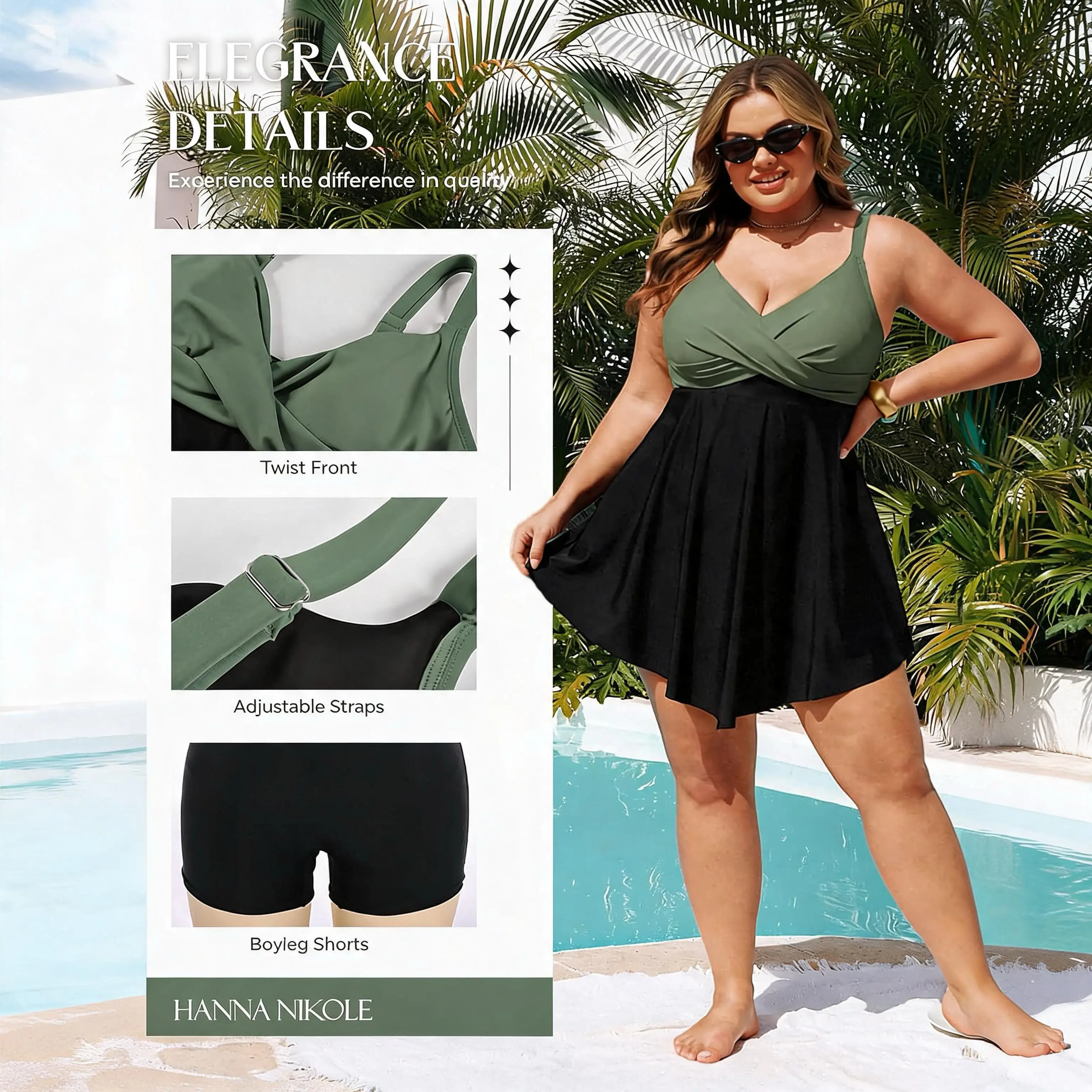 Hanna Nikole Women Plus Size One Piece Swim Dress Tummy Control Swimsuits Twist Front Bathing Suit Body Shaping Swimwear #tiktokshopbacktoschool