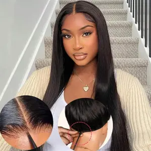 Drawstring Wigs Human Hair Pre Plucked Pre Cut, 6x4 HD Lace Front Wear And Go Glueless Wig Straight