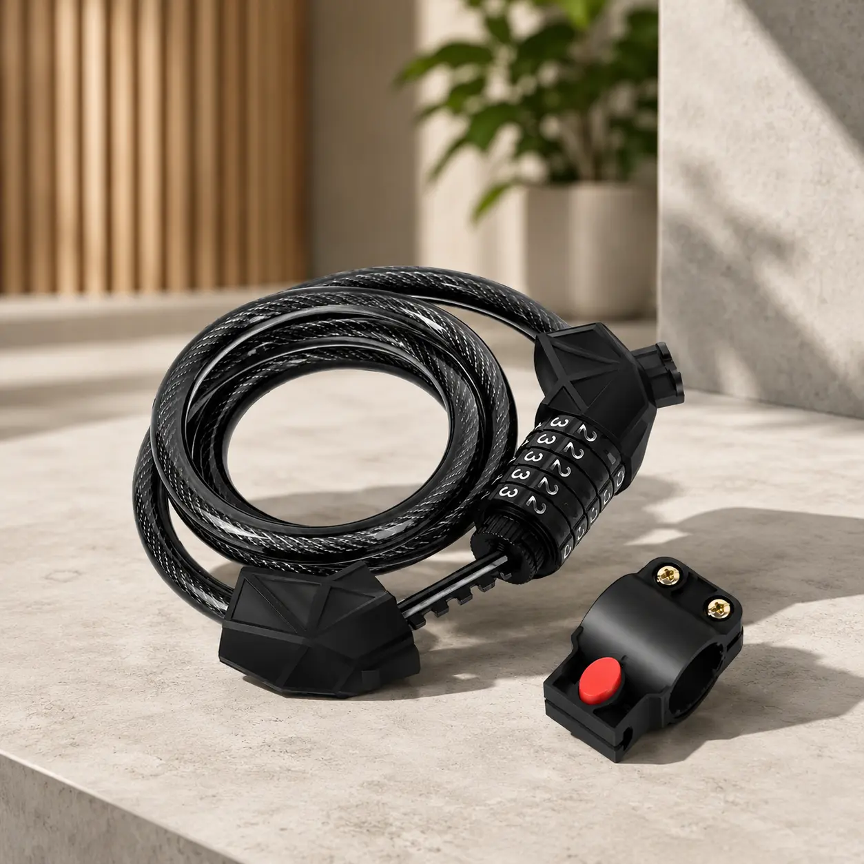 5-Digit Resettable Combination Bike Lock, 4Ft Braided Steel Cable, Weatherproof PVC Cover, Easy Mount Anti-Theft Bicycle Cable Lock
