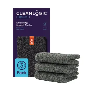 Cleanlogic Detoxify Exfoliating Stretch Cloths – Charcoal-Infused Body Washcloths for Deep Clean & Hard-to-Reach Areas (3 Pack) Bath Personal