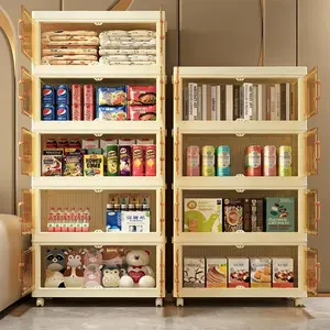 Multi Purpose No Assembly Storage Cabinet Movable Universal Wheel Stackable Transparent Door Large Capacity Home Organizer Toy Snack Books Clothes Storage Box
