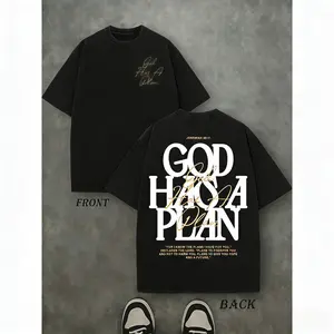 Men's Retro Printed Graphic Sports Top - Short-Sleeve Crewneck, 'GOD HAS A PLAN' Letter Design, Slightly Cropped Distressed Streetwear, Comfortable Smooth Seamless Fabric, Mens Clothing