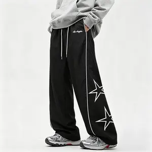 Mens Baggy Track Pants Y2K Star Graphic Pants with Contrast Side Piping Letter Logo Loose Fit Drawstring Waist Streetwear Trousers for Summer Outfits Fit Inspo Spring Fashion Dance Travel Lounge Daily Wear Festival Weekend Outing Street Dance