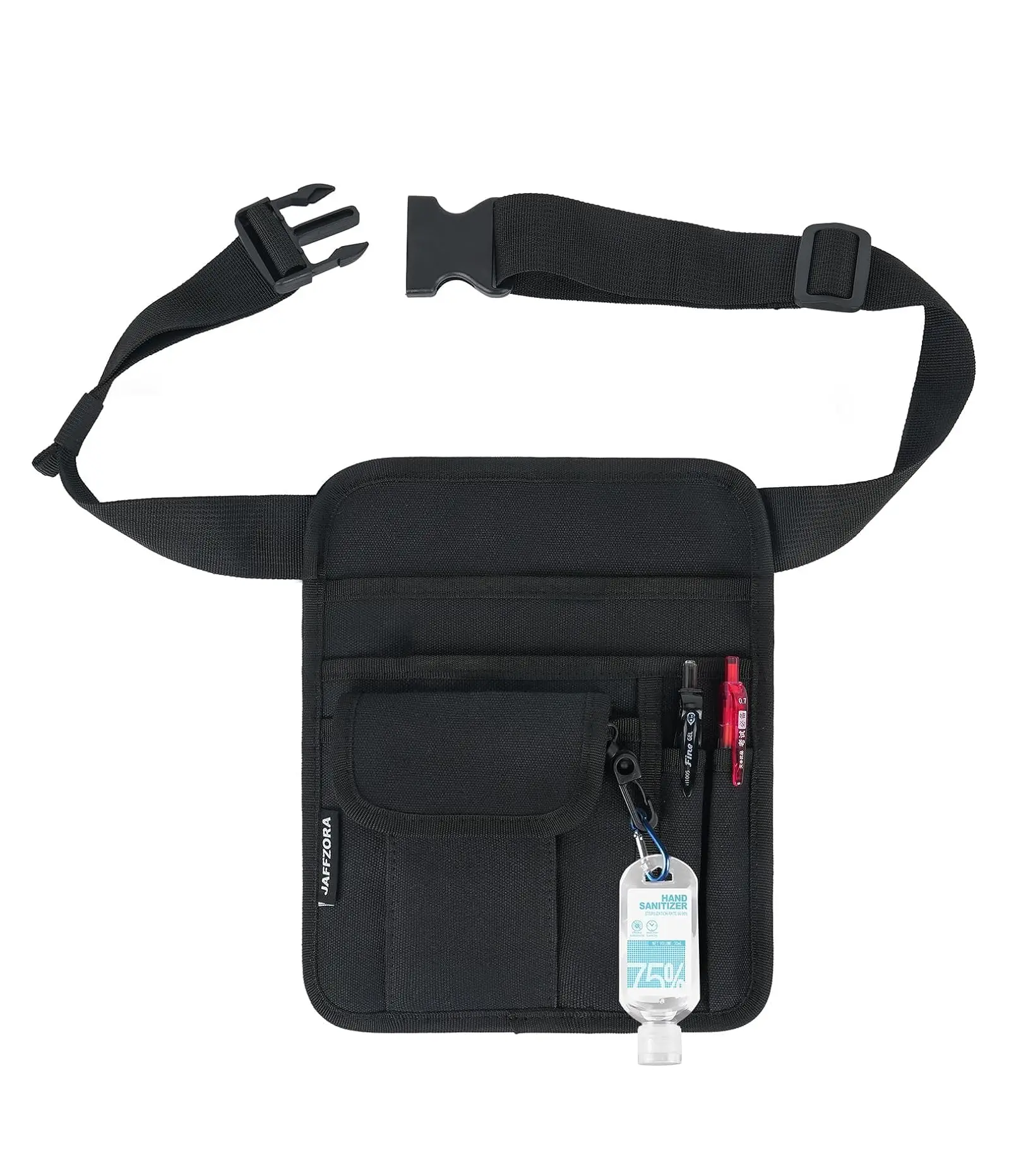 Black Waist Pack - Adjustable Waistband Bag with Lightweight Pockets, Restaurant Waitstaff Utility Money Bag, Home Care Apron Accessory Beltbag Belt Pouch