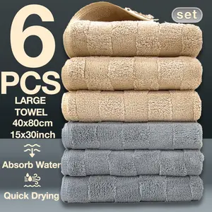 Thickened Large Hand Towels Set (6 Pieces), 80x40 Cm, High Absorbency, No Shedding, Quick Dry, Ideal for Autumn Winter Sports, Absorbent Thickened Towels