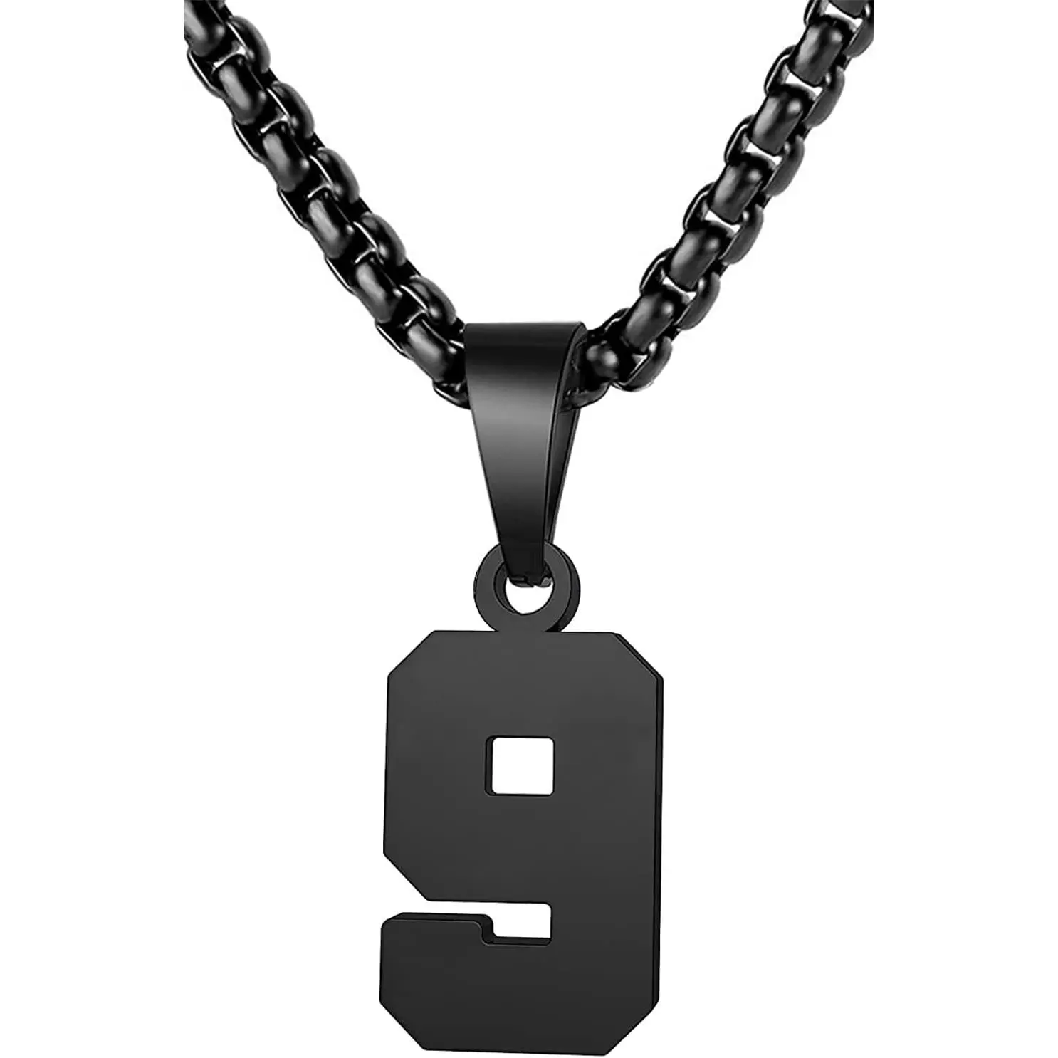 Men's Number Necklace, Casual Sports Pendant in Surgical-Grade Stainless Steel with Box Chain, Elegant Hypoallergenic Gift for Fathers, String Necklace, Excellent Workmanship, Smooth Edges, 1.5Cm, 55Cm (21.6Inch), Chain Jewelry Necklaces