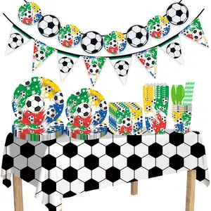 11-Piece Football Theme Party Decorative Paper Plates Napkins Cups Cutlery Set Banner Tablecloth Atmosphere Setup 10-Person Pack