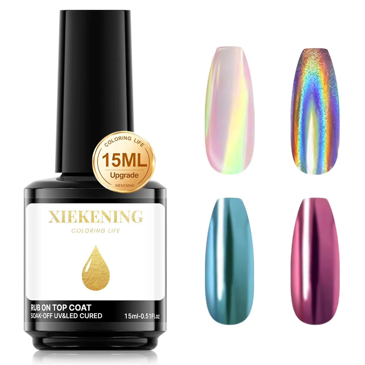 Chrome Nail Polish Powder Top Coat, Nail Art Manicure, Transparent Mirror Gloss Finish, Long-Lasting Easy Removal, DIY Home & Salon Use, No Wipe Needed