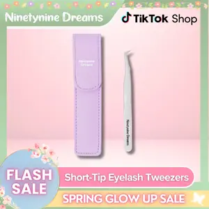 Ninetynine Dreams Eyelash Tweezers | Short-Tip Professional Precision Applicator Tool for Eyelashes — Anti-Slip Grip, Perfect for Lash Clusters & Strip Lashes, Includes Tweezers Pouch for Safe Storage, Beginner Friendly Eyelash Application Must-Have Tools