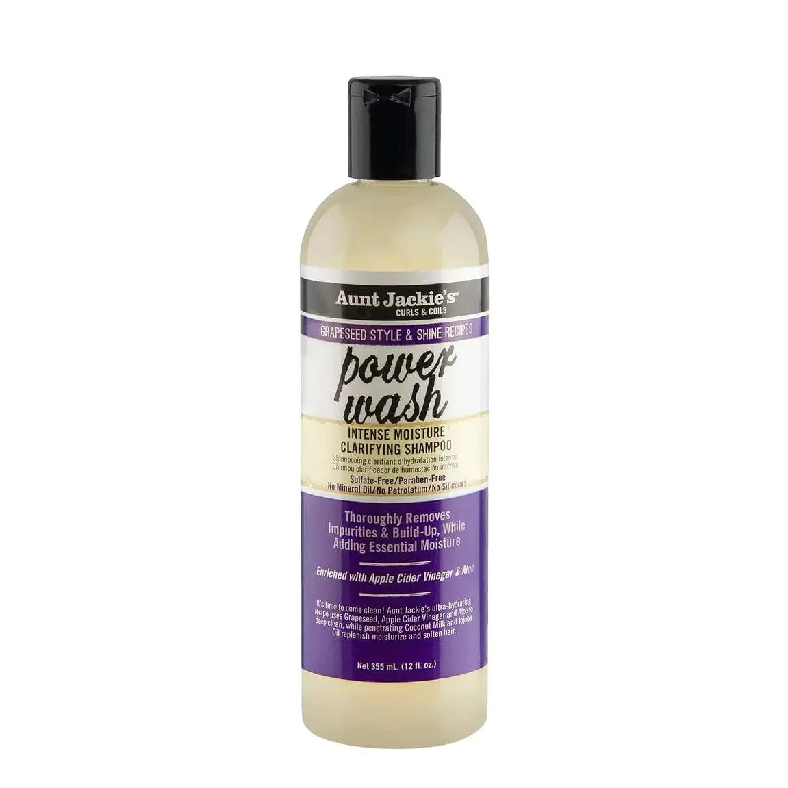 Intense Moisture Clarifying Haircare Shampoo - Sulfate-Free Detangling Hydrating Cleanser with Coconut Milk & Grapeseed, Deep Clean Purifying Formula for Dry Hair’s Waxy Product Build-Up, Natural Beauty Essential, Dry Hair Shampoo, Moisturizer, Liquid