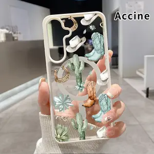 Magnetic Phone case Compatible With Samsung Galaxy S23 Ultra S24 Plus FE S25 S22+ Western Charm Collage Pattern Non-Yellowing Shockproof Soft Silicone Transparent Acrylic Cover Supports Wireless Charging