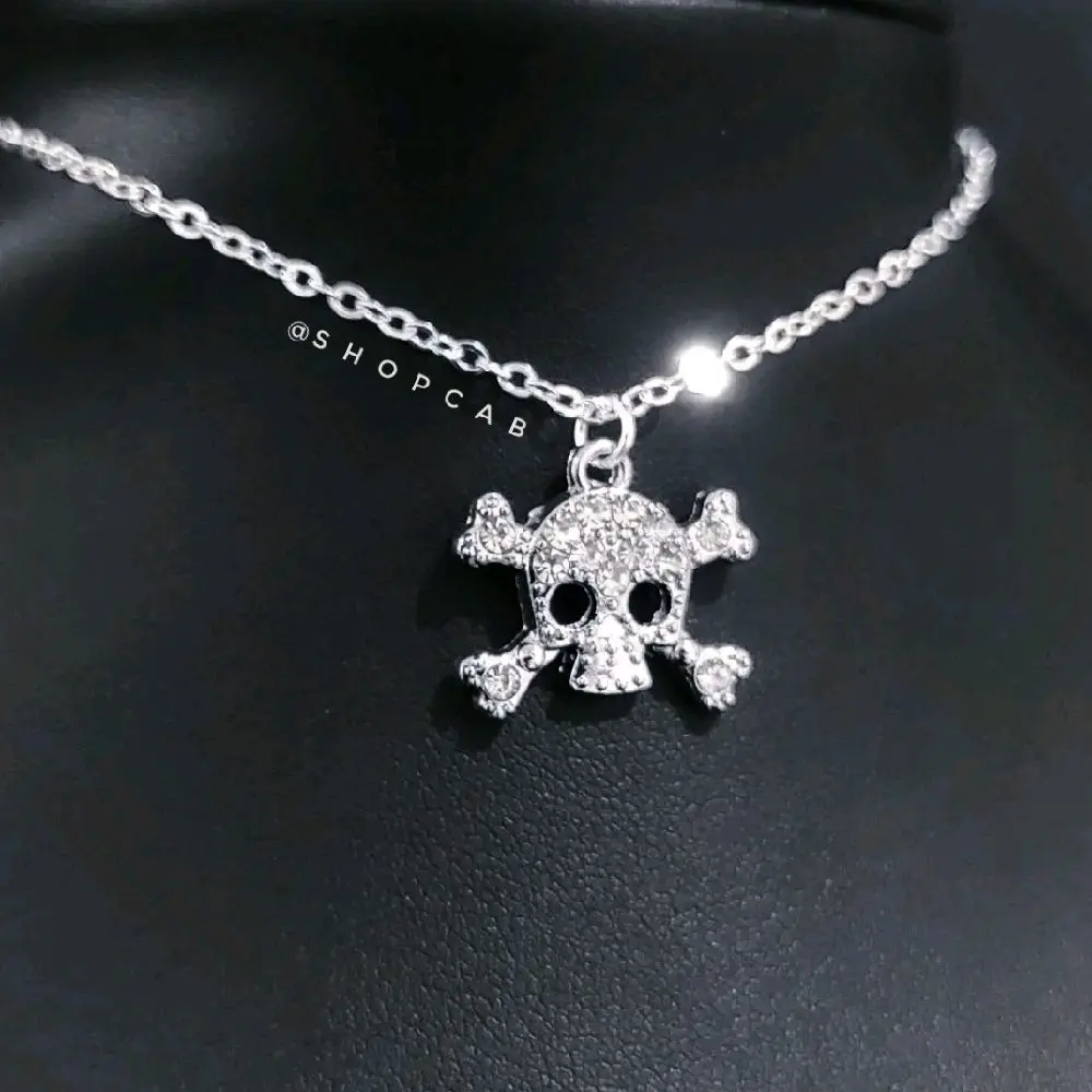 Silver Crystal Skull & Bone Choker - 001 Silver Crystal Skull & Bone Choker - 001