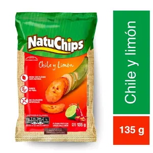 Natuchips Chile y Limón Flavored Premium Plantain Chips 135g from Guatemala Pack of 4