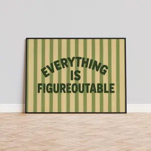 Everything Is Figureoutable Quote Print – Retro Striped Motivational Poster Trendy No Frame