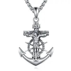 Jesus Anchor Cross Necklace 925 Sterling Silver Vintage Cross Pendant Christain Irish Jewelry Gift for Women Men TikTokShopBlackFriday