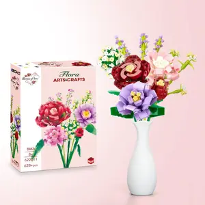 Rose Bouquet Building Blocks Toy, 1 Set Mini Flower Bouquet Toy without Vase, Creative Home Decoration DIY Blocks Set, Artificial Roses Bouquet, Perfect Gift for Adults & Kids