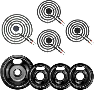 Electric Stove Burner Drip Pans,Stove Burner Covers W10290353(6") W10290350(8")+Electric Stove Burner Replacement MP15YA(6") MP21YA(8") Compatible for Whirl-pool Ken-more May-tag Ama-na etc by