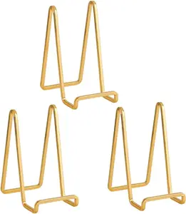 Pack of 3 Plate Holder Easel Display Stand Kit, 6 inch Metal Tabletop Picture Stand for Display, Gold Iron Easels for Display Pictures | Photo Frames | Book | Decorative Plates | Plaque