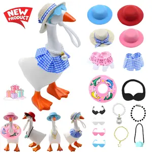 7 Inch Mini Desk Goose Costume Set - 16PCS Outfits with Hats Sunglasses Bikini | Magnetic Porch Goose Key Holder Decor & Office Gifts