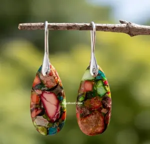 Rainbow Sea Sediment Jasper Earrings Natural Imperial Jasper Dangle Women Jewelry