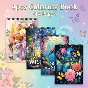 Adult, Themed Coloring Books - 4pcs Flower World, Ocean World & Dream Butterfly Themes - 114 Pages Spiral Bound - Stress Relief & Relaxation for Enthusiasts & Elderly – Vibrant Illustrations for Beginners, Gifts for Birthdays & Holidays